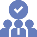 Group of people with checkmark symbol.