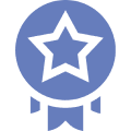 Blue star medal on black background.